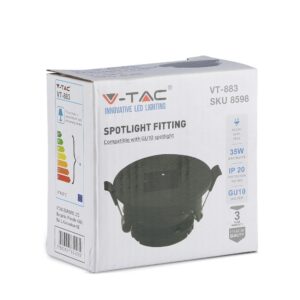 Χωνευτό φωτιστικό Spot GU10 Στρογγυλό μαύρο με μαύρη τετράγωνη κοπή V-TAC – 8598