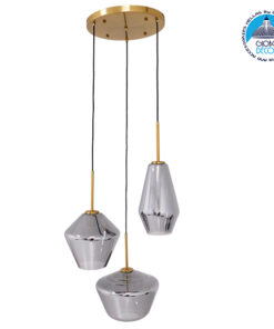 GloboStar® AMARIS 00976 Μοντέρνο Κρεμαστό Φωτιστικό Οροφής Τρίφωτο 3 x E27 Γυάλινο Φιμέ Νίκελ Φ50 x Υ30cm