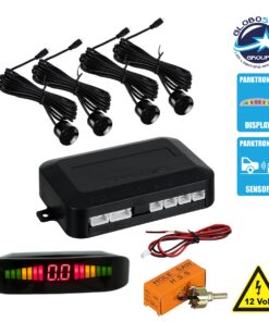 GloboStar® 86001 Σύστημα Παρκαρίσματος Parktronic DC 12V με 4 Μαύρους Αισθητήρες – Οθόνη LED Indicator και Ηχείο (Buzzer)