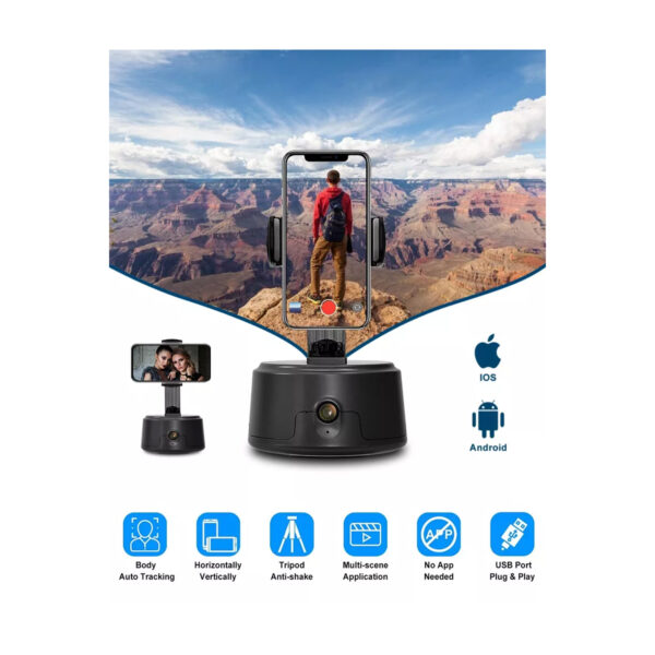 GloboStar® 86005 Following Face Auto Tracking Live Steaming Mobile Stand – Βάση Κινητού με Ανιχνευτή Κίνησης & Βάση για Τρίποδο – Μαύρο
