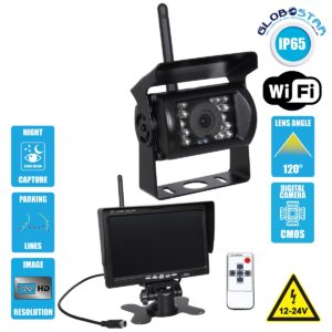 GloboStar® 86030 WiFi Έγχρωμη Κάμερα 720p CMOS HD Οπισθοπορείας Αυτοκινήτου-Φορτηγού DC 12-24V 170° με Οθόνη 7″ DC 12-24V Night Capture με Parking Lines και Ασύρματο Χειριστήριο Αδιάβροχη IP65