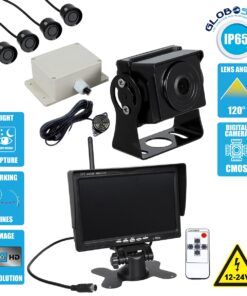 GloboStar® 86033 Έγχρωμη Κάμερα 720p CMOS HD Οπισθοπορείας Αυτοκινήτου-Φορτηγού DC 12-24V 170° με Οθόνη 7″ DC 12-24V Night Capture με Parking Lines – Ασύρματο Χειριστήριο και ΚΙΤ Παρκαρίσματος με 4 Αισθητήρες Αδιάβροχο IP65