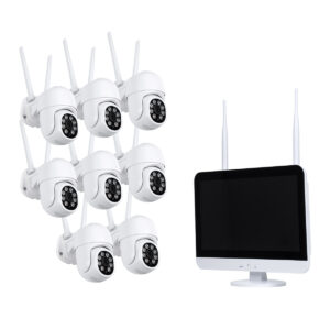 GloboStar® 86042 Ασύρματο Καταγραφικό με Οθόνη – 8 x Camera 2MP 1080P WiFi  360° Μοιρών – Αδιάβροχο IP66 – Νυχτερινή Όραση με LED IR – Διπλή Κατέυθυνση Ομιλίας – Ανιχνευτή Κίνησης – Νυχτερινή Λήψη – Λευκό