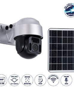 GloboStar® 86049 Αυτόνομη Ηλιακή Camera 1080P 2MP WiFi 150° Μπαταρία 3200mAh Φωτοβολταϊκό Πάνελ Αισθητήρα Ημέρας-Νύχτας & Ρύθμιση Χρόνου Διπλή Κατέυθυνση Ομιλίας Αδιάβροχη IP66 Ψυχρό Λευκό 6000K – Ασημί