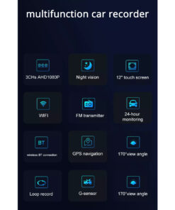 GloboStar® 86057 Καθρέπτης Αυτοκινήτου με 3 Κάμερες 3CHs AHD 1080P 170° – 4G Sim Card Slot – WiFi – GPS Navigator – Bluetooth – G Sensor – 24h Monitoring – FM Transmitter – Νυχτερινή Όραση – Μαύρο