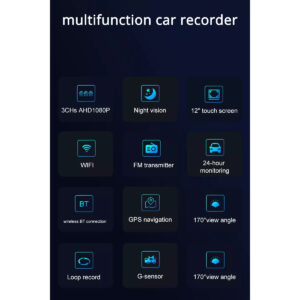 GloboStar® 86057 Καθρέπτης Αυτοκινήτου με 3 Κάμερες 3CHs AHD 1080P 170° – 4G Sim Card Slot – WiFi – GPS Navigator – Bluetooth – G Sensor – 24h Monitoring – FM Transmitter – Νυχτερινή Όραση – Μαύρο