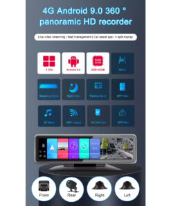 GloboStar® 86058 Καθρέπτης Αυτοκινήτου Android 9.0 360° με 4 Κάμερες SD Card Slot – RAM2GB+ROM32GB – FM Transmitter – Νυχτερινή Όραση – με Parking Lines – Μαύρο