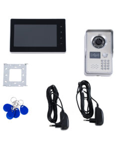 GloboStar® 86061 Σετ Θυροτηλεόρασης με Έγχρωμη Οθόνη Αφής 7″ και Κάμερα 1080P HD & 4 Επαγωγικά Κλειδιά για Ηλεκτρονικές Κλειδαριές – Μαύρο – Ασημί