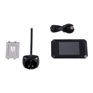 GloboStar® 86063 Επαναφορτιζόμενη Ψηφιακή Έξυπνη Camera Εξώπορτας 90° Μοιρών με Έγχρωμη Οθόνη 4.1″ Inches – USB – Νυχτερινή Όραση με LED IR – Κουδούνι – Μαύρο