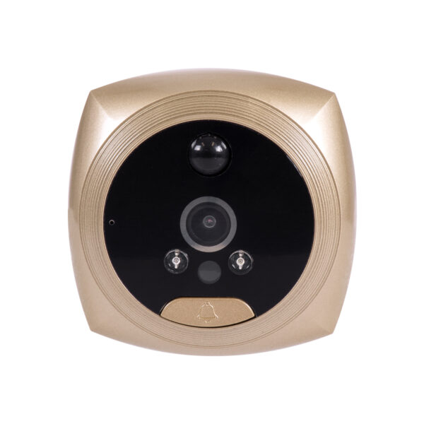 GloboStar® 86066 Επαναφορτιζόμενη Ψηφιακή Έξυπνη Camera Εξώπορτας 90° Μοιρών με Έγχρωμη Οθόνη 3.5″ Inches – USB – Νυχτερινή Όραση με LED IR – Κουδούνι – Χρυσό