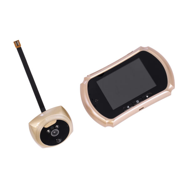 GloboStar® 86066 Επαναφορτιζόμενη Ψηφιακή Έξυπνη Camera Εξώπορτας 90° Μοιρών με Έγχρωμη Οθόνη 3.5″ Inches – USB – Νυχτερινή Όραση με LED IR – Κουδούνι – Χρυσό