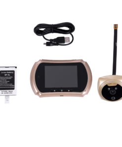 GloboStar® 86066 Επαναφορτιζόμενη Ψηφιακή Έξυπνη Camera Εξώπορτας 90° Μοιρών με Έγχρωμη Οθόνη 3.5″ Inches – USB – Νυχτερινή Όραση με LED IR – Κουδούνι – Χρυσό