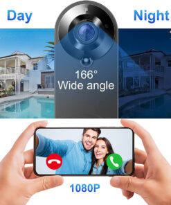 GloboStar® 86075 Επαναφορτιζόμενη Ψηφιακή Έξυπνη Camera Εξώπορτας 1080P WiFi 166° Μοιρών – 2500mAh – Νυχτερινή Όραση με LED IR – Ανιχνευτή Κίνησης – Κουδούνι – Διπλή Κατέυθυνση Ομιλίας – Μαύρο