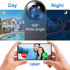 GloboStar® 86075 Επαναφορτιζόμενη Ψηφιακή Έξυπνη Camera Εξώπορτας 1080P WiFi 166° Μοιρών – 2500mAh – Νυχτερινή Όραση με LED IR – Ανιχνευτή Κίνησης – Κουδούνι – Διπλή Κατέυθυνση Ομιλίας – Μαύρο