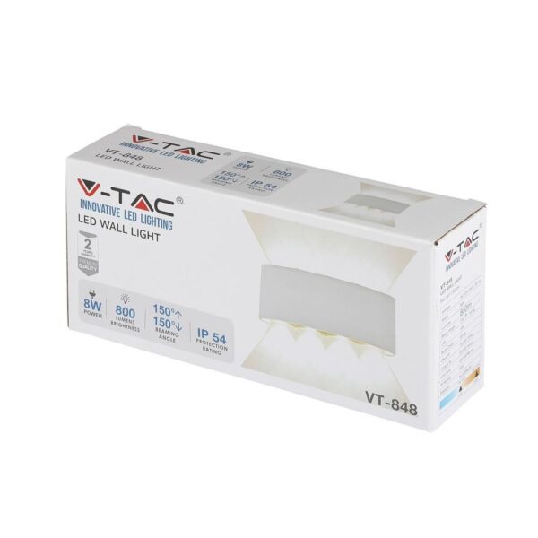 LED Φωτιστικό Τοίχου Up-Down Λευκό 8W V-TAC 150° 800lm IP54 Φυσικό 4000K – 8618