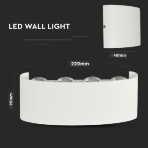 LED Φωτιστικό Τοίχου Up-Down Λευκό 8W V-TAC 150° 800lm IP54 Φυσικό 4000K – 8618