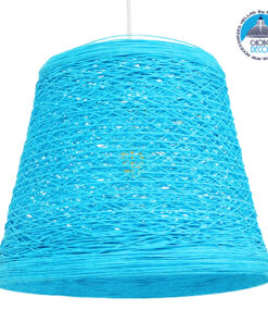 GloboStar® PLAYROOM 00995 Vintage Κρεμαστό Φωτιστικό Οροφής Μονόφωτο 1 x E27 Θαλασσί Ξύλινο Ψάθινο Rattan Φ32 x Υ27cm