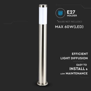 Επιδαπέδιο φωτιστικό κήπου E27 IP44 Stainless + PC με Satin Nickel σώμα 80cm V-TAC – 8625