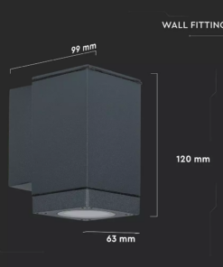 LED επιτοίχιο φωτιστικό GU10, τετράγωνο γκρί σώμα (Downlight) V-TAC – 8626