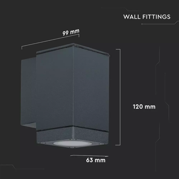 LED επιτοίχιο φωτιστικό GU10, τετράγωνο γκρί σώμα (Downlight) V-TAC – 8626