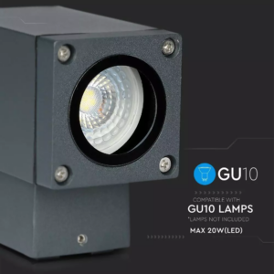 LED επιτοίχιο φωτιστικό GU10, τετράγωνο γκρί σώμα (Downlight) V-TAC – 8626