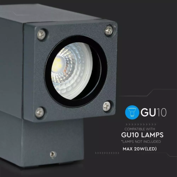 LED επιτοίχιο φωτιστικό GU10, τετράγωνο γκρί σώμα (Downlight) V-TAC – 8626