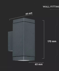 LED επιτοίχιο φωτιστικό GU10, τετράγωνο γκρί σώμα (Up & Down) V-TAC – 8627