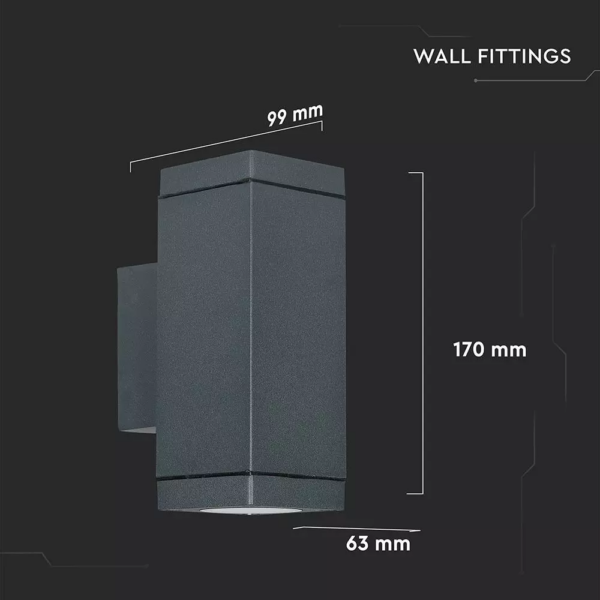 LED επιτοίχιο φωτιστικό GU10, τετράγωνο γκρί σώμα (Up & Down) V-TAC – 8627