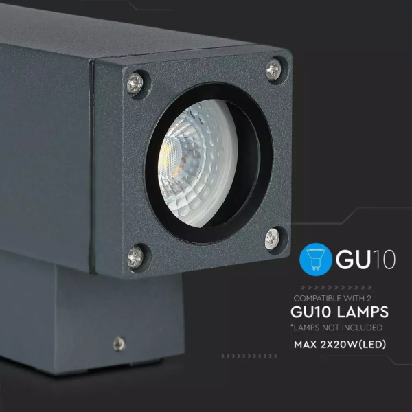 LED επιτοίχιο φωτιστικό GU10, τετράγωνο γκρί σώμα (Up & Down) V-TAC – 8627