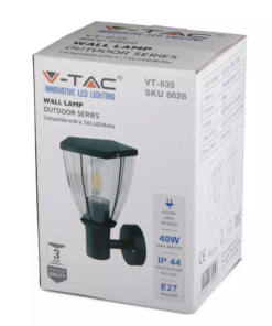 Εξωτερικό επιτοίχιο φωτιστικό Ε27, μαύρο σώμα V-TAC – 8628