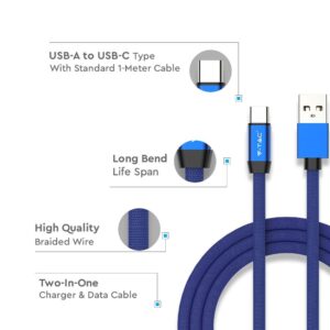 Καλώδιο USB Type C Μπλε 1m Ruby Series V-TAC – 8630