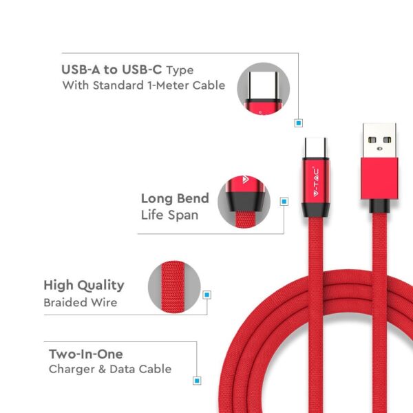 Καλώδιο USB Type C Κόκκινο 1m Ruby Series V-TAC – 8631