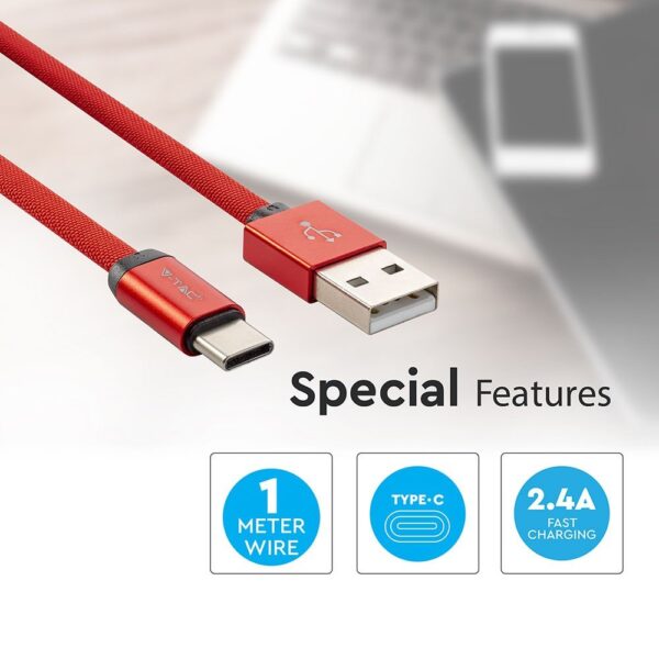 Καλώδιο USB Type C Κόκκινο 1m Ruby Series V-TAC – 8631