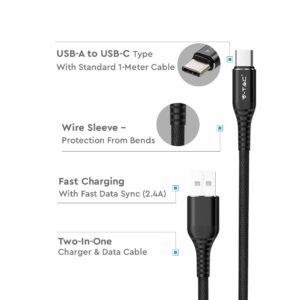 Καλώδιο USB Type C μαύρο 1m Gold Series V-TAC – 8632