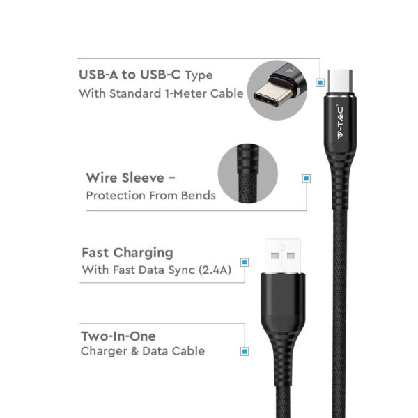 Καλώδιο USB Type C μαύρο 1m Gold Series V-TAC – 8632