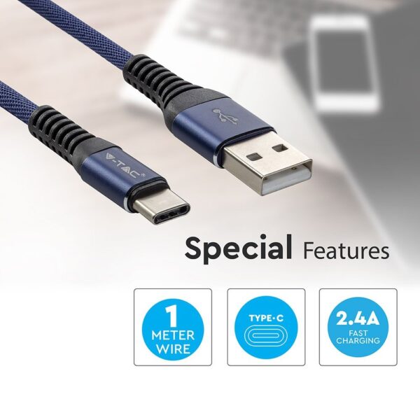 Καλώδιο USB Type C μπλε 1m Gold Series V-TAC – 8633