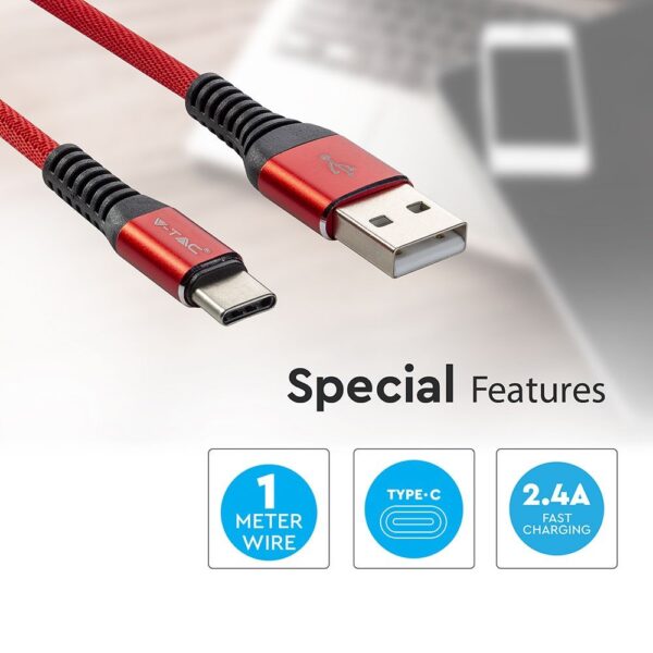Καλώδιο USB Type C κόκκινο 1m Gold Series V-TAC – 8634