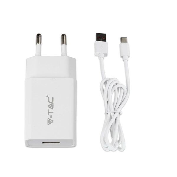 Ταχυφορτιστής ταξιδίου με καλώδιο TYPE-C USB 18W 3.0A Λευκό σώμα V-TAC – 8643
