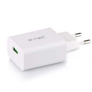 Ταχυφορτιστής ταξιδίου με καλώδιο TYPE-C USB 18W 3.0A Λευκό σώμα V-TAC – 8643