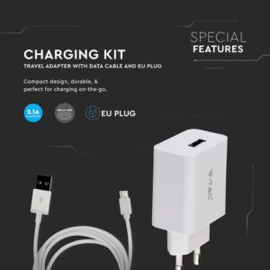 Ταχυφορτιστής ταξιδίου με καλώδιο Micro USB Λευκό σώμα V-TAC – 8645