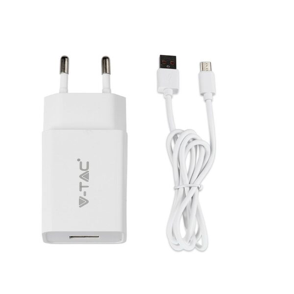 Ταχυφορτιστής ταξιδίου με καλώδιο Micro USB Λευκό σώμα V-TAC – 8645