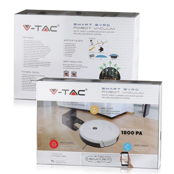 Ρομποτική Σκούπα Wi-Fi Smart Home V-TAC Λευκή Συμβατή με Amazon Alexa & Google Home – 8649