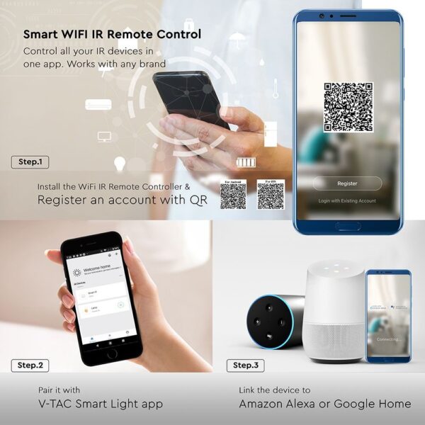 Wi-Fi Τηλεχειριστήριο Υπερύθρων IR Smart Home Συμβατός Με Amazon Alexa & Google Home V-TAC – 8651