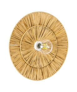 GloboStar® COLOMBO 02284 Boho Φωτιστικό Τοίχου – Απλίκα Μονόφωτο 1 x E27 AC 220-240V IP20 – Φ40 x Υ4.5cm – Μπεζ Καφέ Φυσική Ράφια Άχυρο Πλέγμα – 5 Χρόνια Εγγύηση