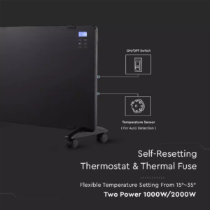 Θερμαντικό σώμα panel 2000W μαύρο με οθόνη & χειριστήριο V-TAC – 8664