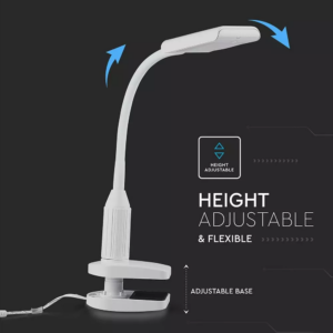 Led φωτιστικό γραφείου με κλίπ στερέωσης 7W, θερμό λευκό, λευκό σώμα V-TAC – 8672