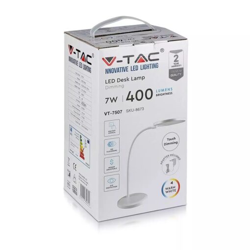 Φωτιστικό Γραφείου LED 7W 400lm Άσπρο Σώμα 3000K Dimming 400lm V-TAC – 8673
