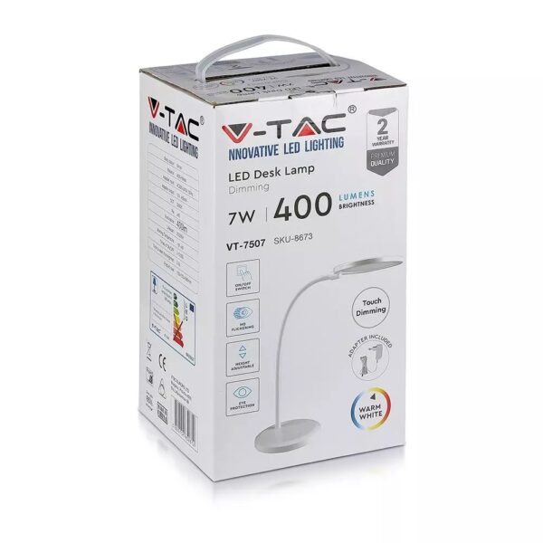 Φωτιστικό Γραφείου LED 7W 400lm Άσπρο Σώμα 3000K Dimming 400lm V-TAC – 8673