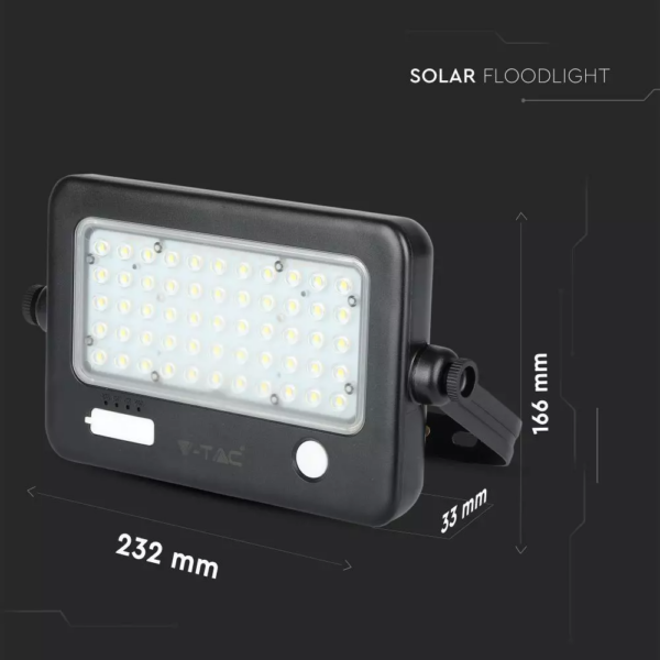 LED ηλιακός προβολέας 10W Φυσικό  4000K Μαύρο σώμα με Ανιχνευτή Κίνησης V-TAC – 8674