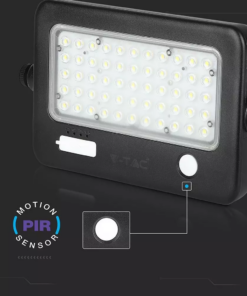 LED ηλιακός προβολέας 10W Φυσικό 4000K Μαύρο σώμα με Ανιχνευτή Κίνησης V-TAC – 8674